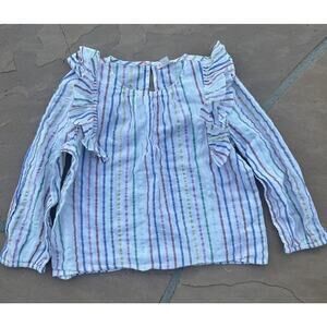 Crewcuts J.Crew Girls' ruffle-trim shine stripe top Long Sleeve 8